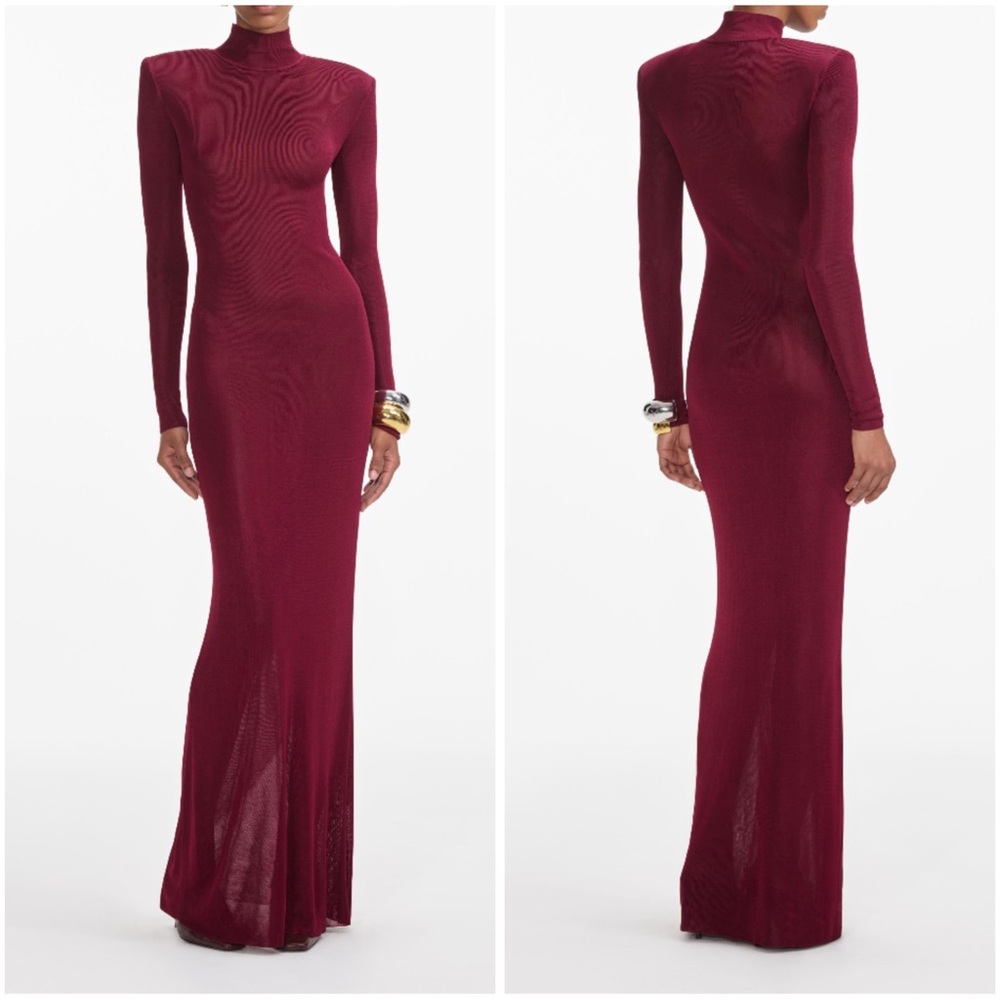 Self-Portrait Viscose Knit Maxi Dress Burgundy NWT, M
